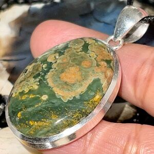 Thick Rainforest Jasper Rhyolite Pendant 2”